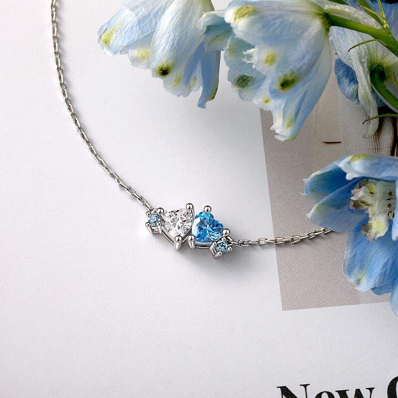 Custom Double Heart Necklace With Three Birthstones