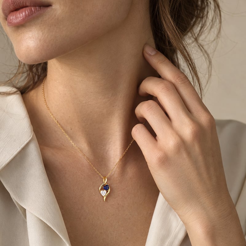 Custom Engraved Double Heart Birthstone Necklace