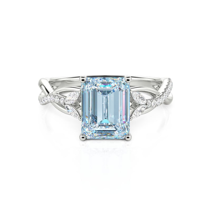 Emerald Cut Lab-Created Aquamarine Engagement Ring