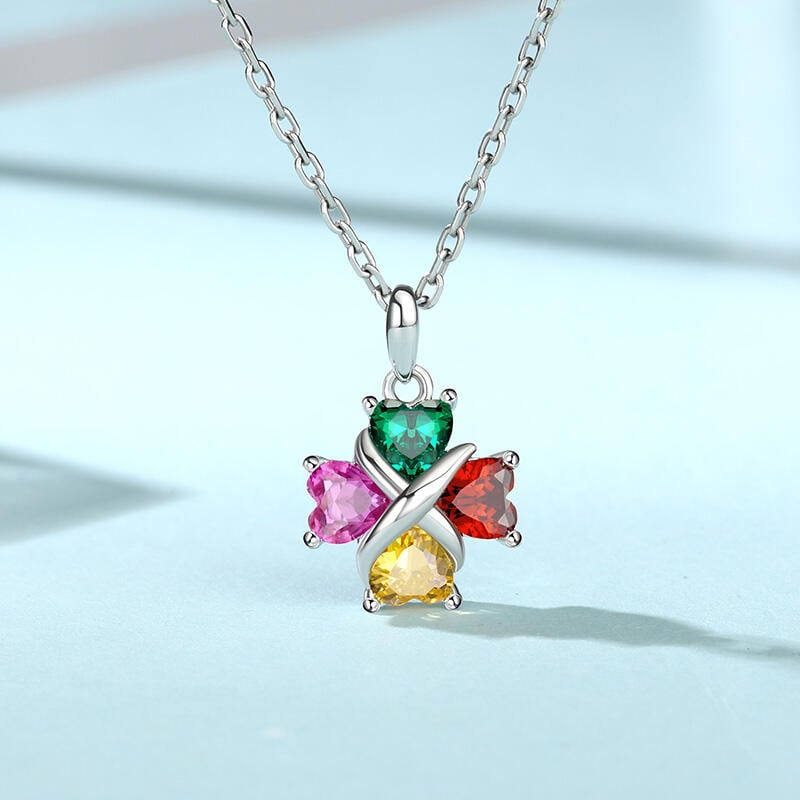Four Leaf Clover Custom Birthstone Necklace