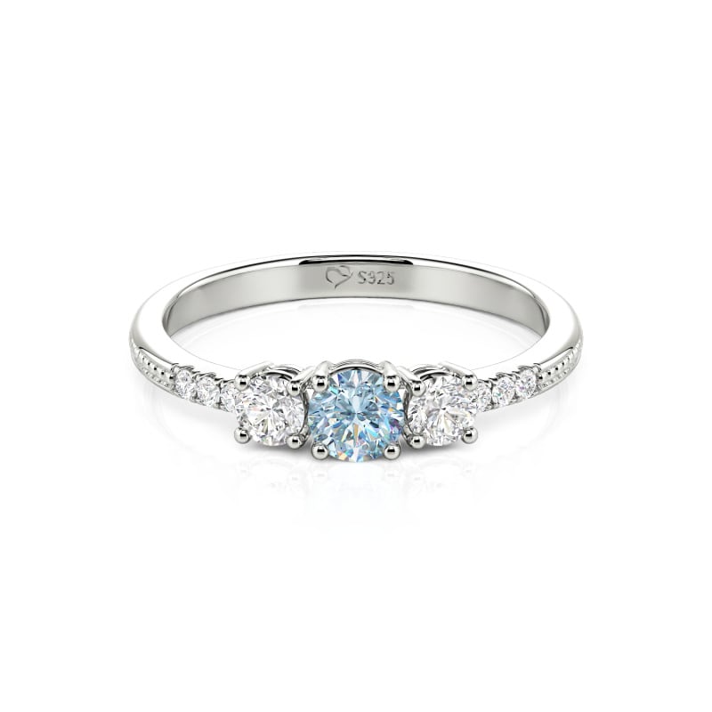 Three Stone Lab-Created Aquamarine Engagement Ring