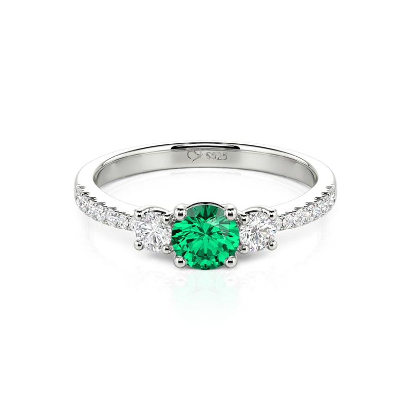 Three Stone Lab-Created Emerald Ring