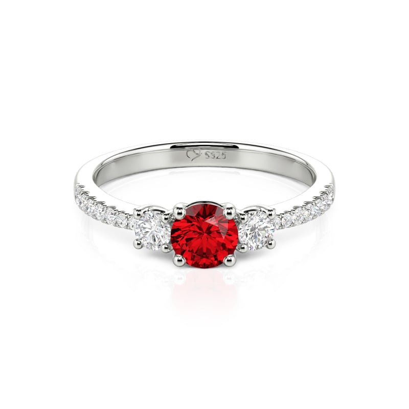 Three Stone Lab-Created Ruby Engagement Ring