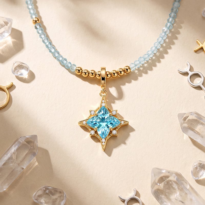 Beaded Four Leaf Clover Star Necklace