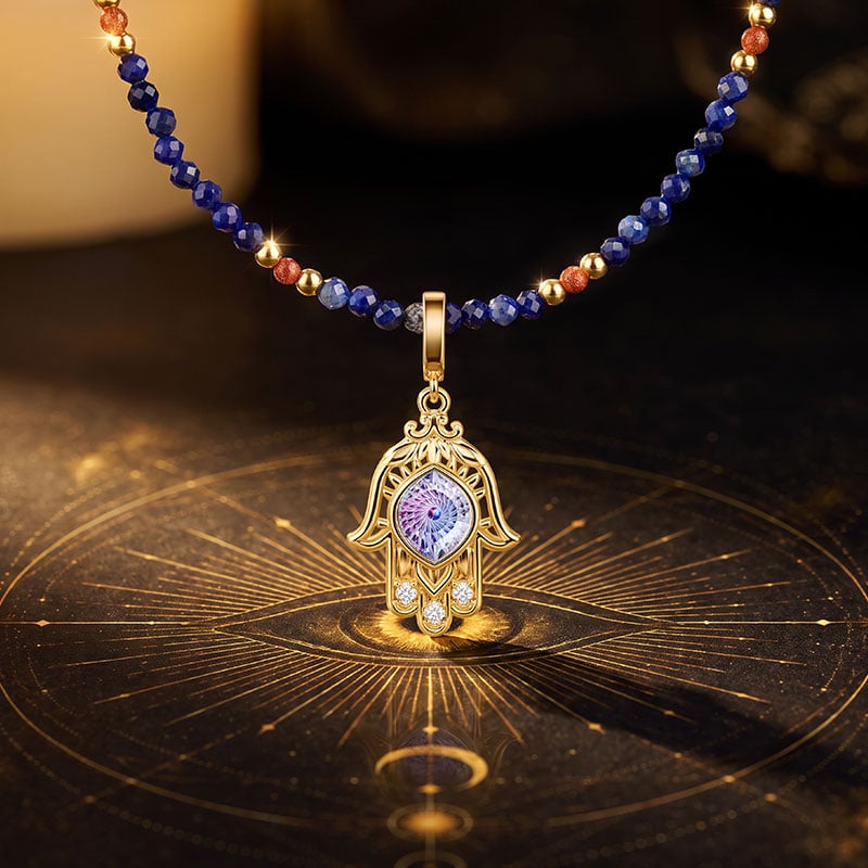 Beaded Hamsa Hand Evil Eye Necklace