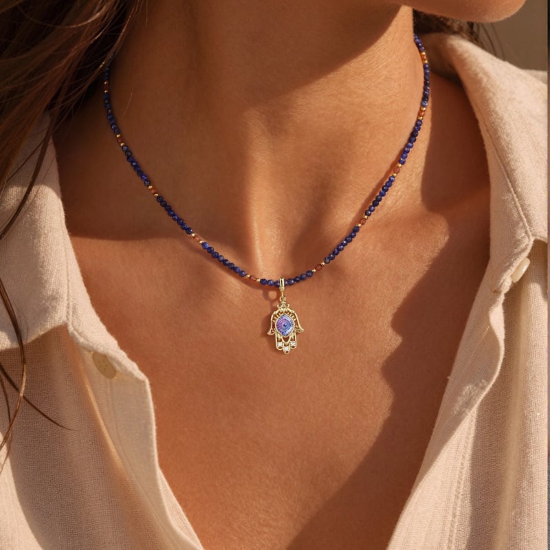 Beaded Hamsa Hand Necklace
