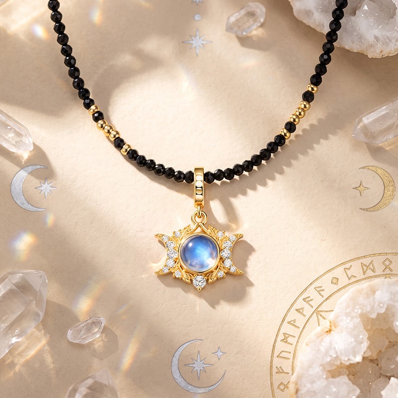 Beaded Triple Moon Labradorite Necklace