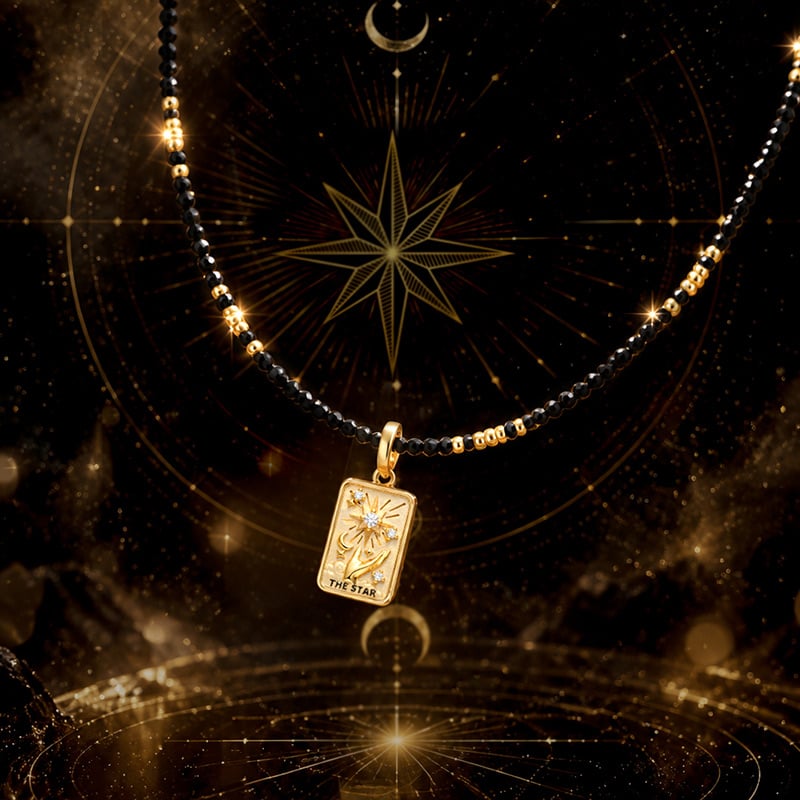 Black Beaded The Star Tarot Card Necklace