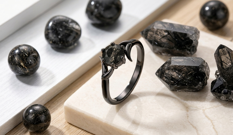 Black Rutilated Quartz Ring