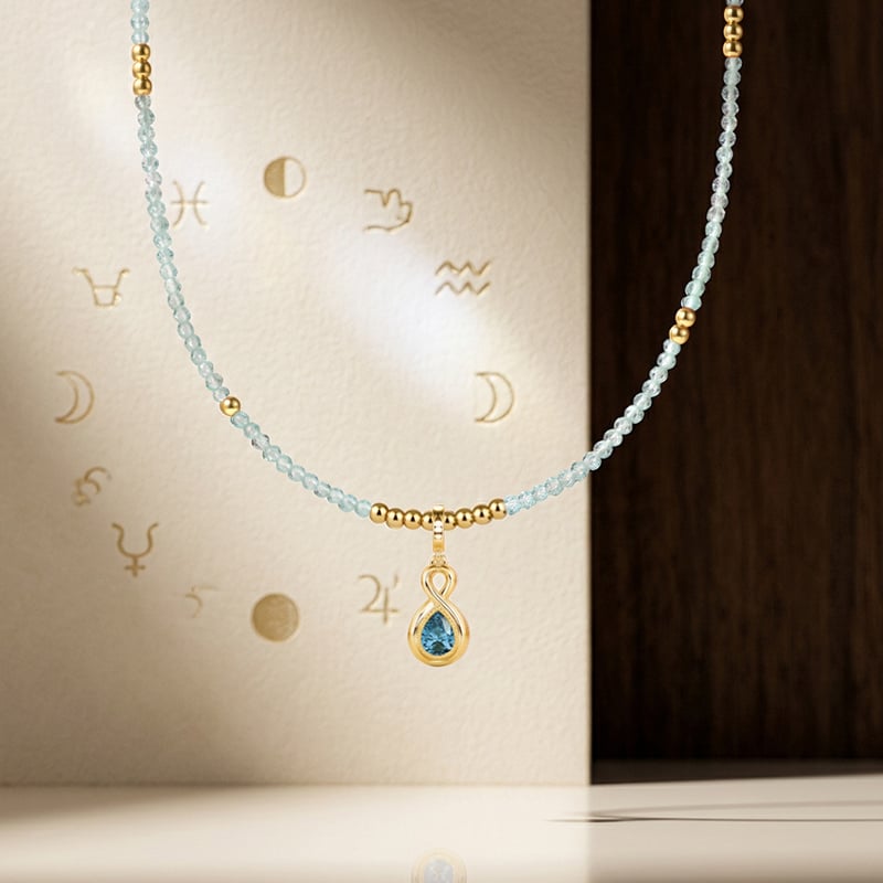 Blue Beaded Infinity Birthstone Necklace