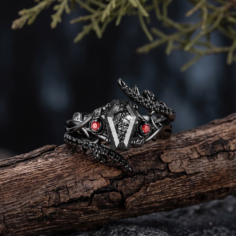 Coffin Black Rutilated Quartz Bridal Set