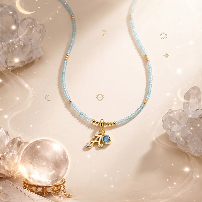 Custom Beaded Birthstone Initial Necklace