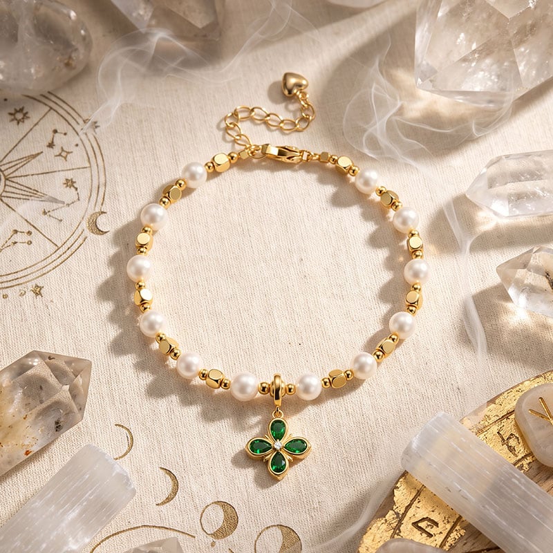Custom Pearl Bracelet with Clover Birthstone