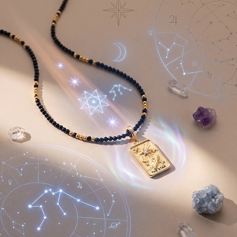 The Star Tarot Card Black Beaded Necklace